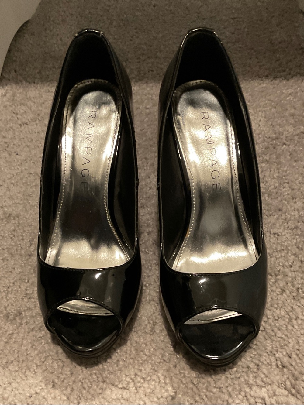 Rampage Black Patent Peep-Toe Heels